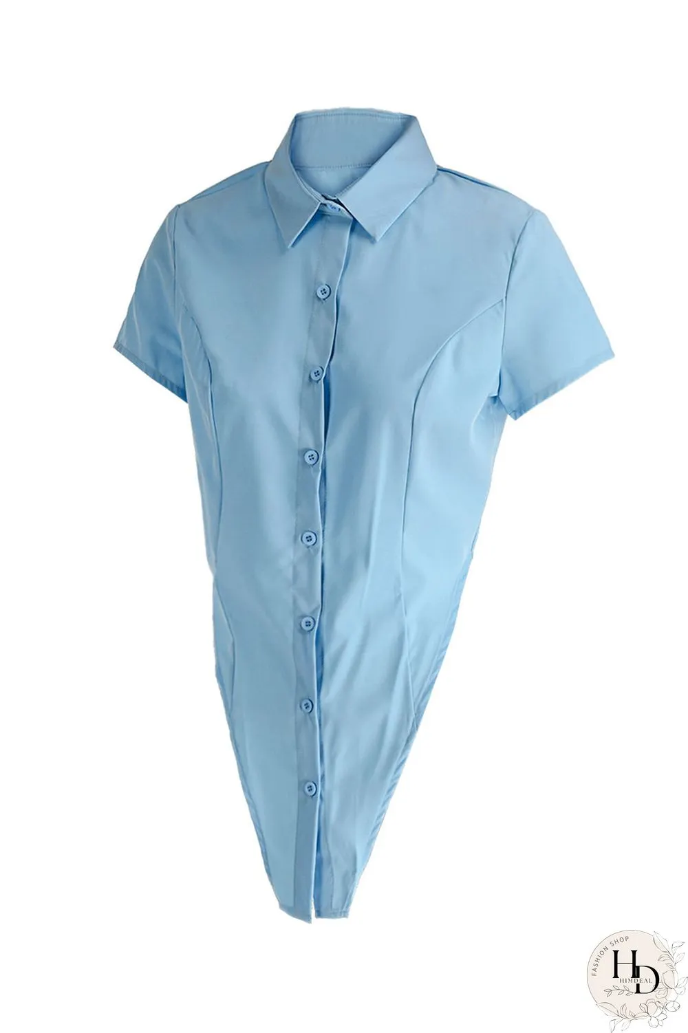 Sky Blue Fashion Casual Solid Asymmetrical Turndown Collar Tops