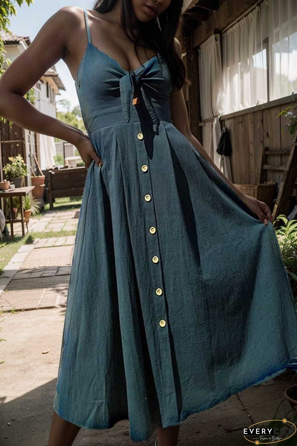 floral v neck tie spaghetti strap beach midi dress