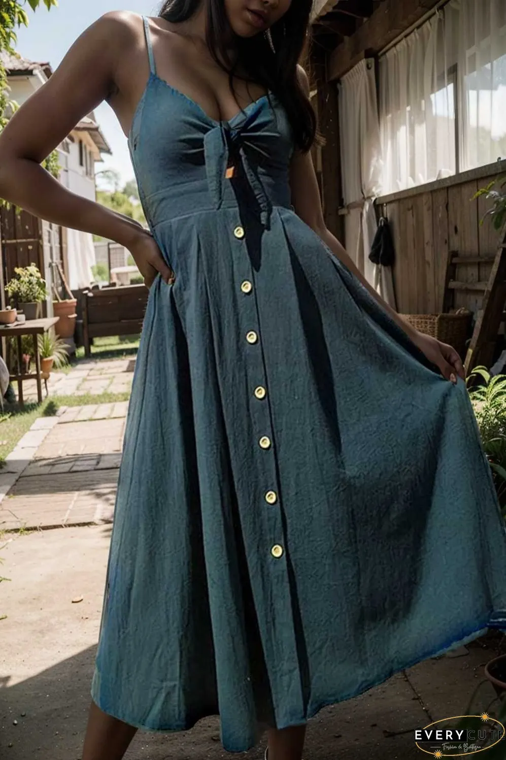floral v neck tie spaghetti strap beach midi dress
