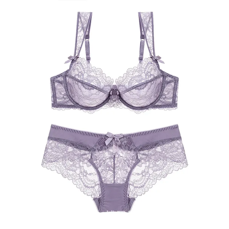 Churchf Ultra-Thin Lace Large Size Girl Bra Set Bow Sexy Breathable Seduction Summer Women's Set Of Underwear