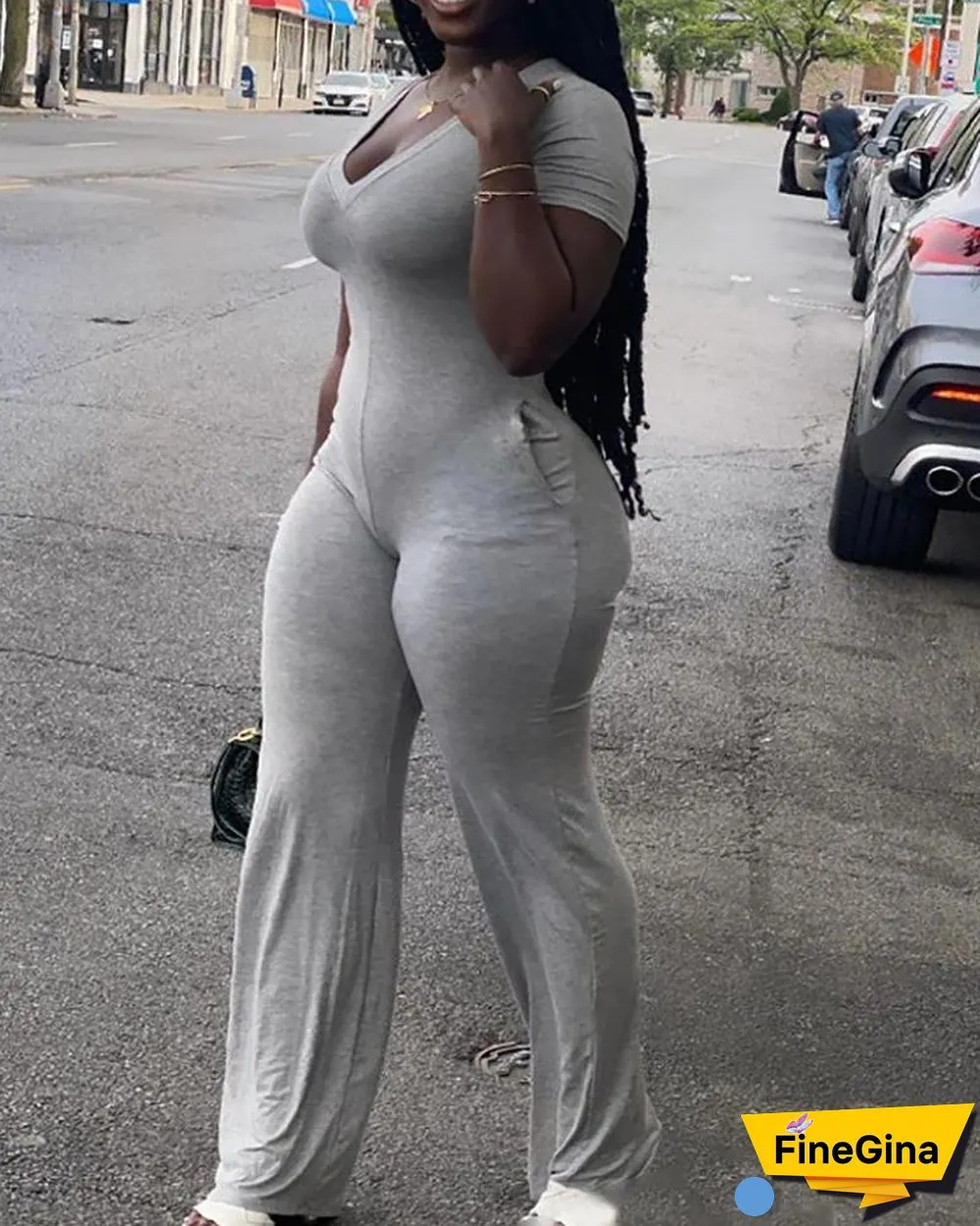 Plus Size Pocket Design Short Sleeve Jumpsuit