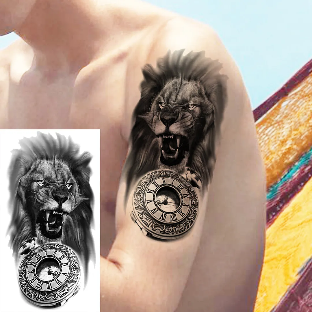 Sdrawing Skull Halloween Skeleton Temporary Tattoo For Men Adults Realistic Lion Tiger Wolf Scary Fake Tattoo Sticker Forearm Tatoo