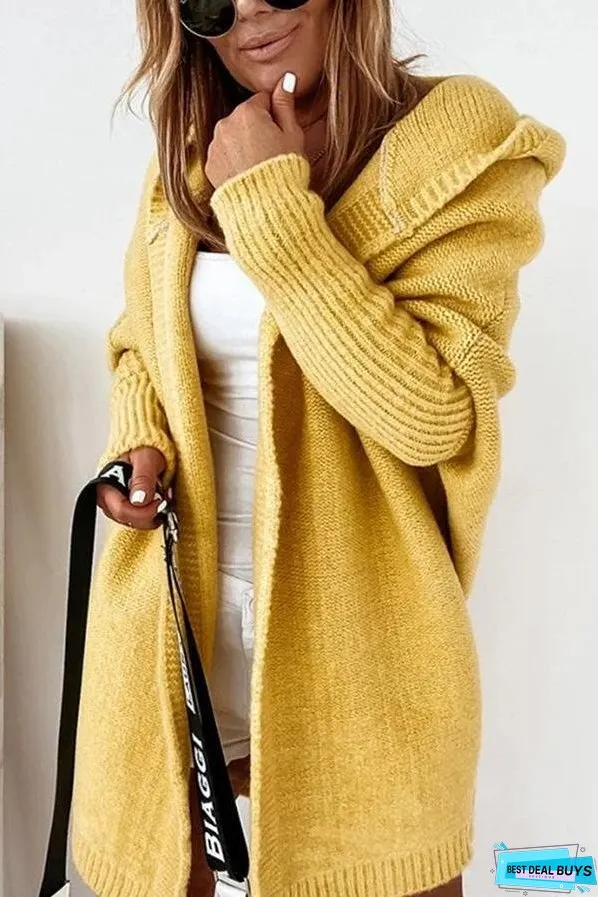 Fall for Nyc Solid Hooded Casual Cardigan