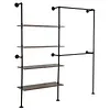 [US Local Warehouse] 14.6x76x82.7Inch Industrial Pipe Clothing Rack with Hanging Rods Heavy Duty Clothes Organizer Large Capacity Display Hanging Garment Rod Wooden Clothes Storage Shelves for Walk In Closet