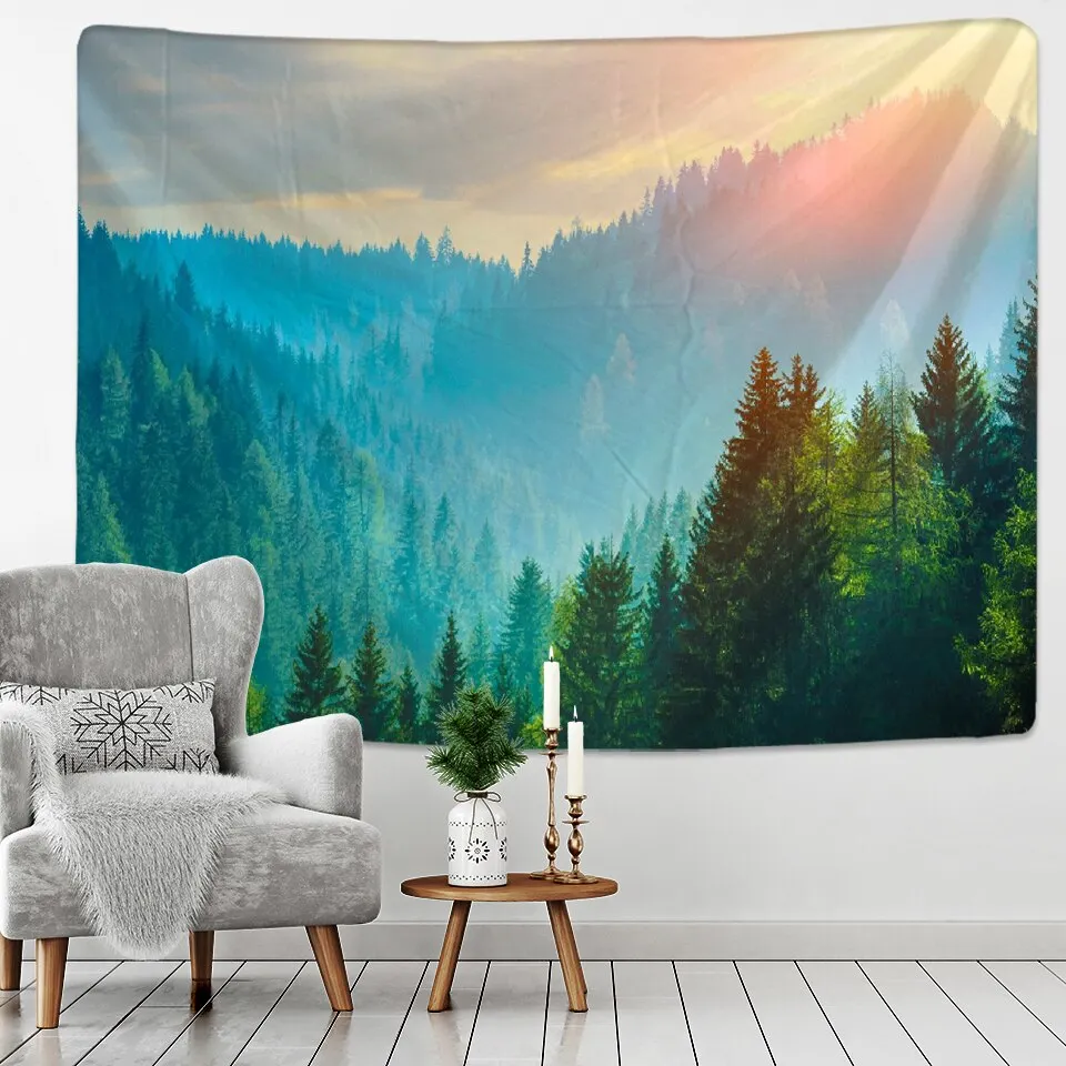 Forest Under Sun Tapestry Wall Hanging Sandy Beach Picnic Rug Camping Tent Sleeping Pad Home Decor Bedspread Sheet Wall Cloth