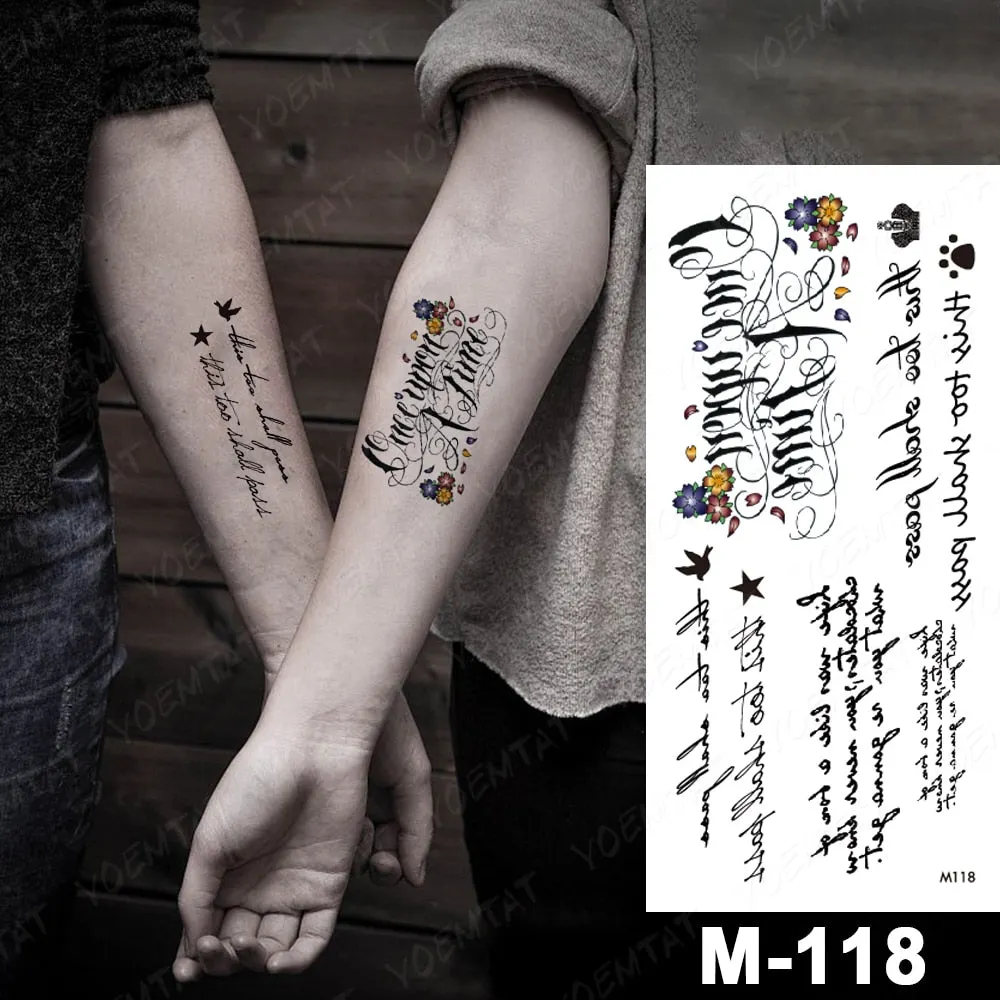 Arabic Language Waterproof Temporary Tattoo Sticker Black Love Text Word Letter Body Art Arm Couple Fake Tatoo For Women Men