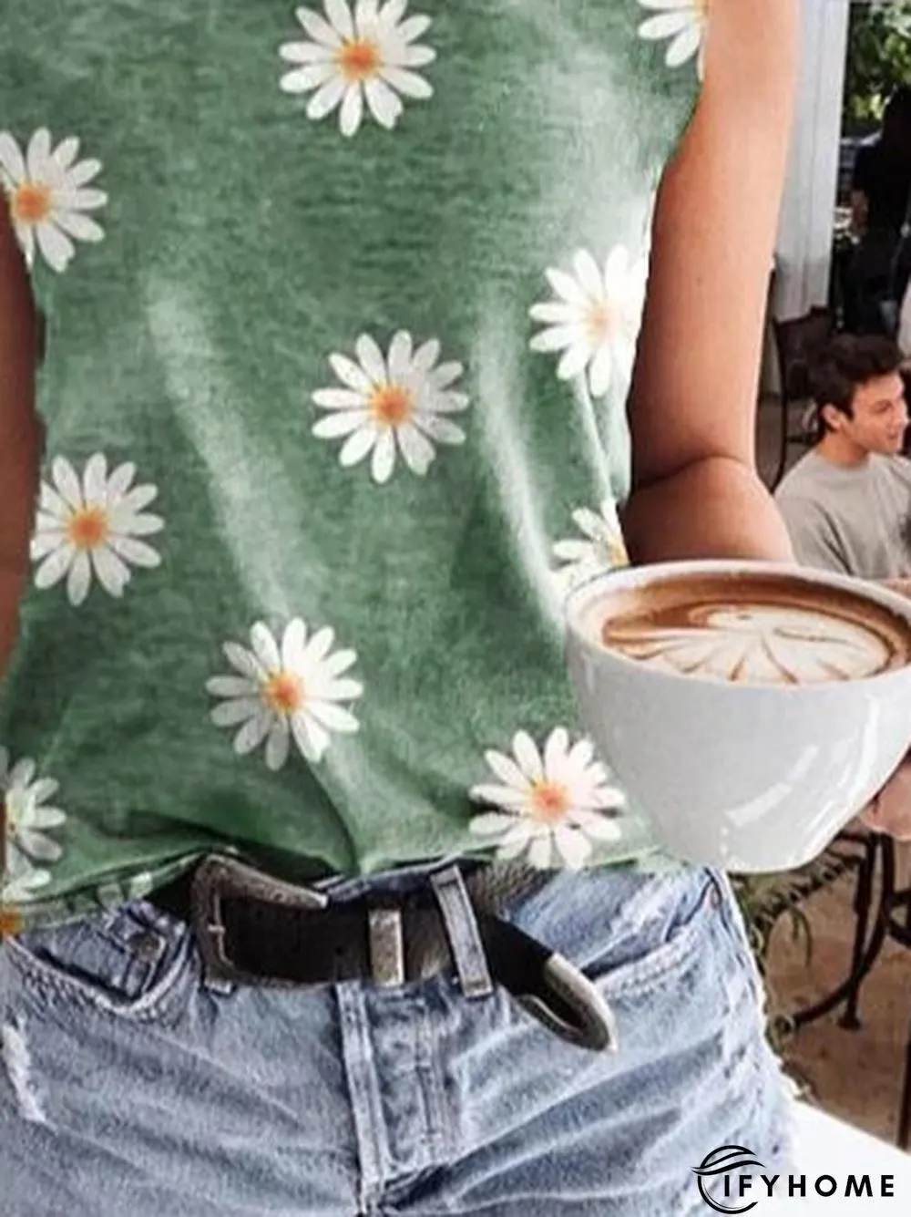 Sleeveless T-shirt with Daisy print round neck | IFYHOME