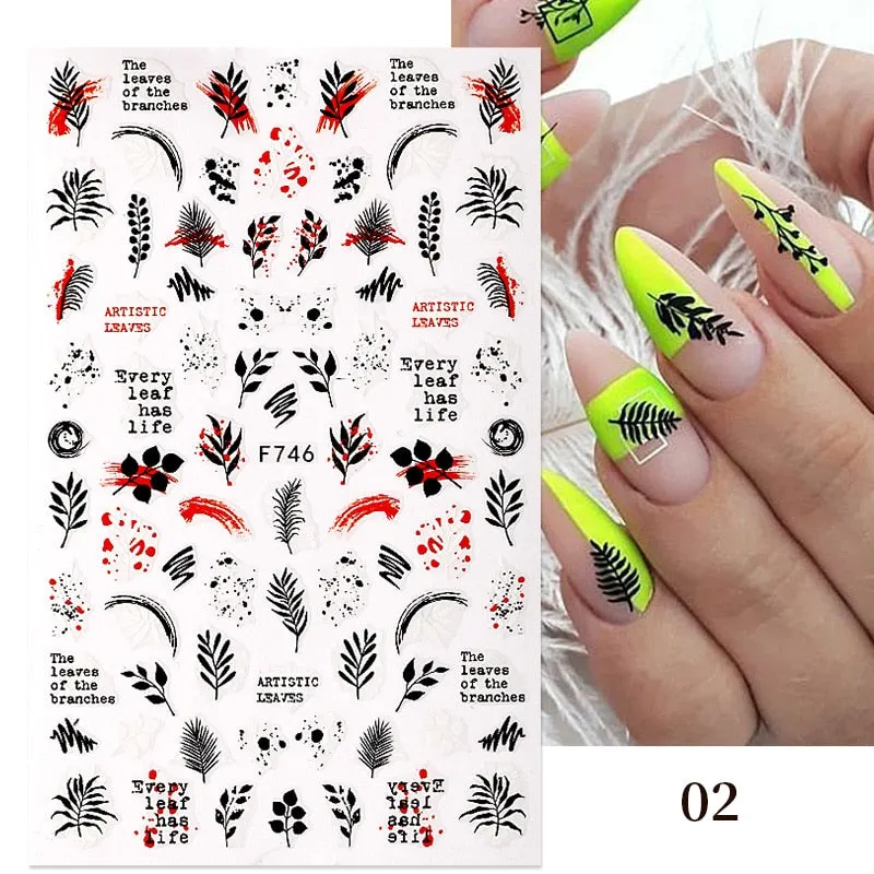 1PC Fall Leaf Flowers Line 3D Nail Sticker Mape Leaves Waves Pattern Decals Slider DIY Nail Art Decoration Wraps For Manicures-Nail Inspo