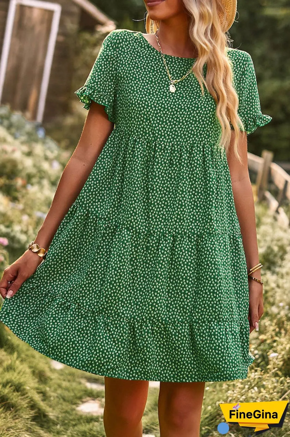 Floral Print Short Sleeve Mini Dress
