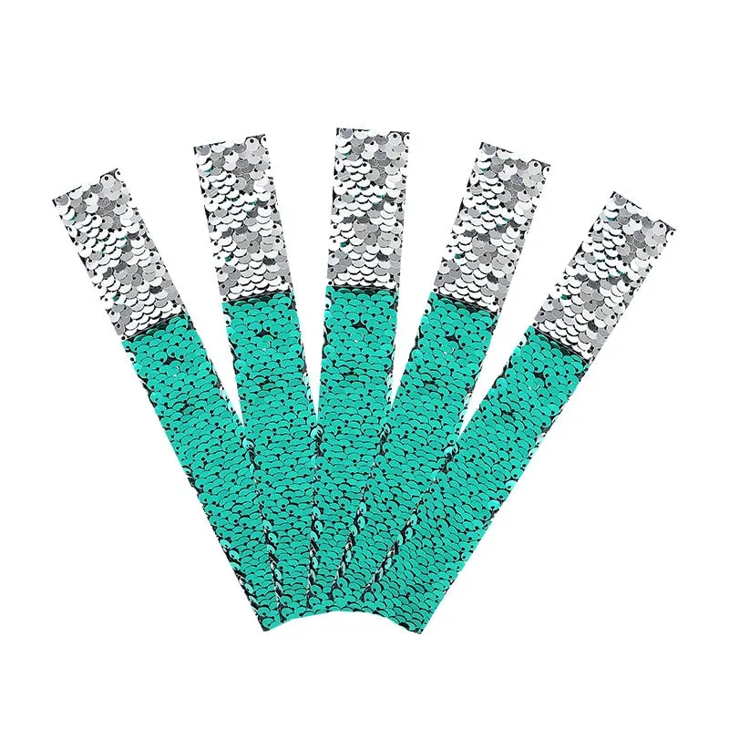 5pcs Glitter Slap Bracelets Mermaid Sequin Wristband for Girl Little Mermaid Birthday Party Decoration Gift Kids Toy Baby Shower