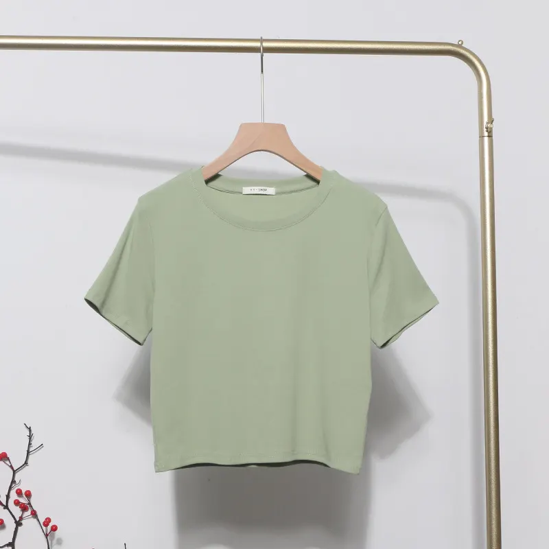Churchf Real-Apamine Solid Short-Sleeved T-Shirt Burst Small Short Sweet Spicy Slim Slim Thin Collar Top 88122
