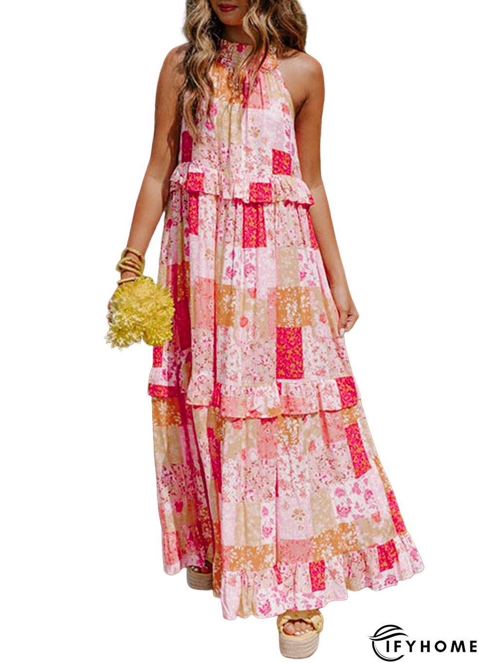 Multicolor Boho Geometric Floral Print Sleeveless Maxi Dress | IFYHOME