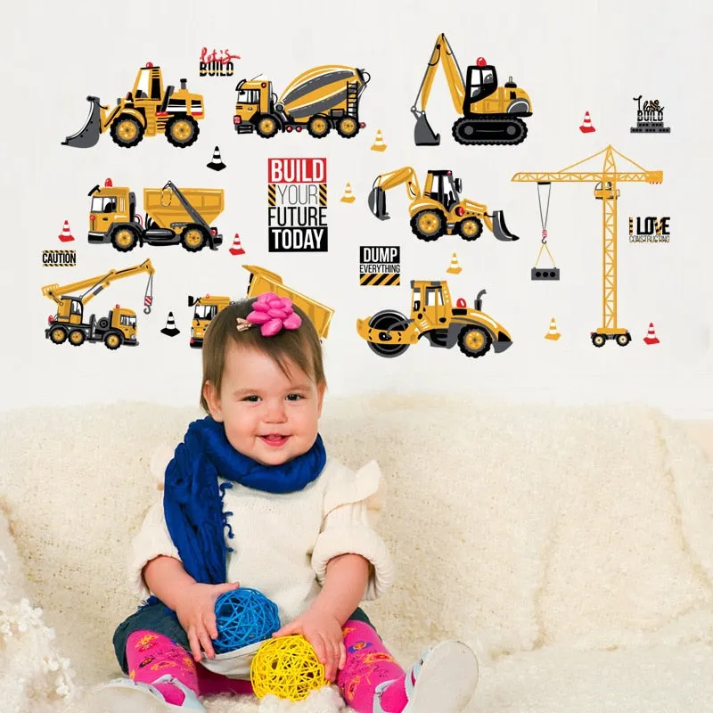 Cartoon Tractor Wall Stickers DIY Cars Wall Art Decal Decoration for Kids Rooms Boys Girls Children Bedroom Home Decor