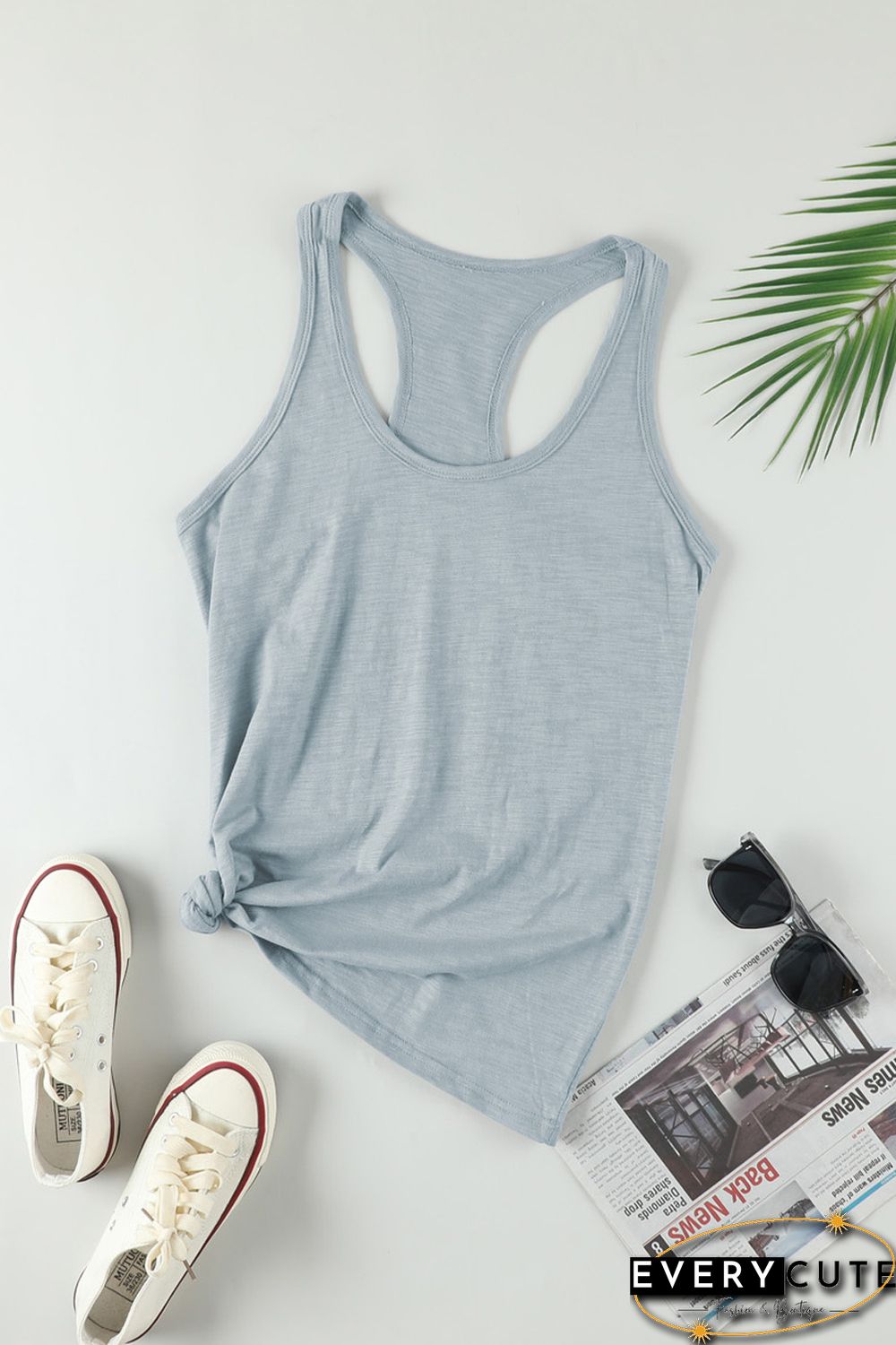 Blank Apparel - Gray Scoop Neck Basic Solid Tank Top