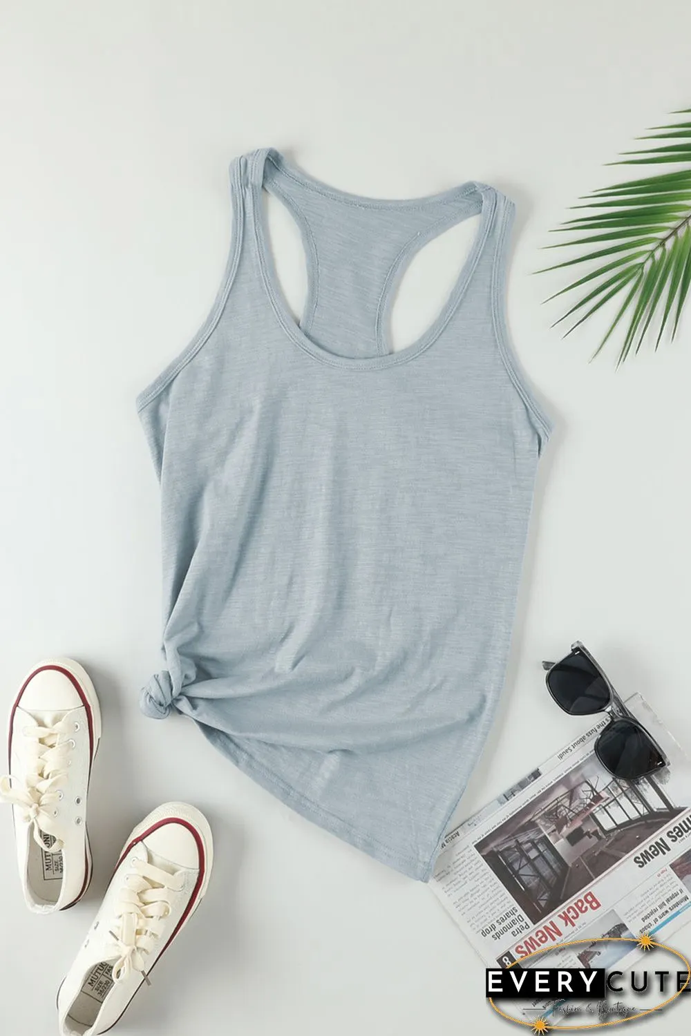 Blank Apparel - Gray Scoop Neck Basic Solid Tank Top