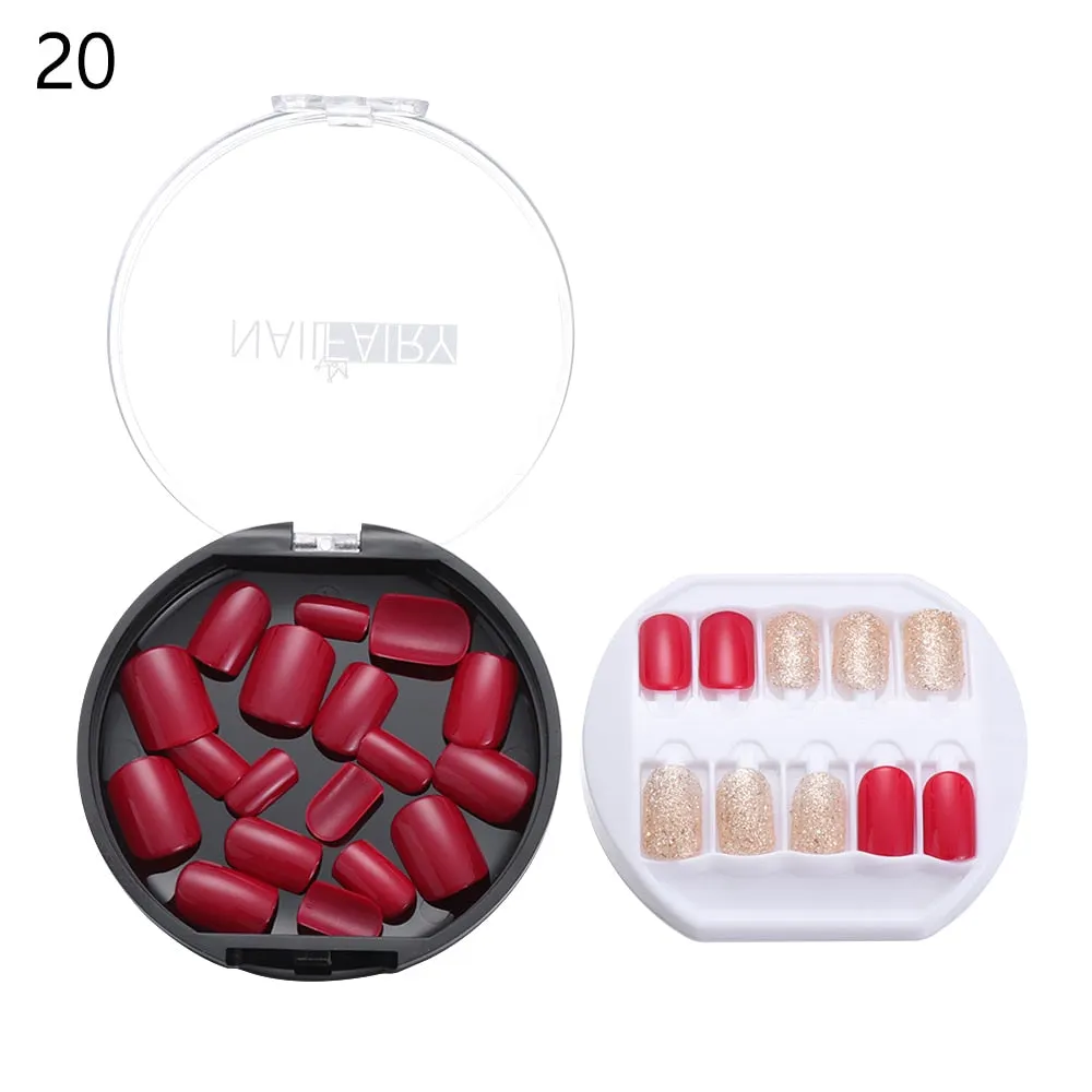 30PCS/Set Fake Nails Press Coffin False Full Artificial Short Kiss Detachable Stick Designs Press Nails Art Tipsy Cover Box
