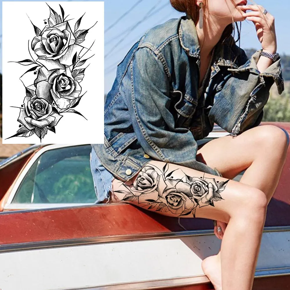 Realistic Sexy Peony Tattoos Temporary Women Adult Flower Arm Tattoos Sticker Waterproof Fake Floral Bloosom Body Leg Art Tatoos 530-1