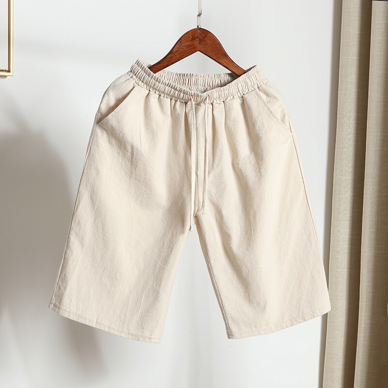 classic Summer Men's Linen Casual Loose Elastic Waist Shorts With Drawstring Linen Cotton Track Short Pants For Man