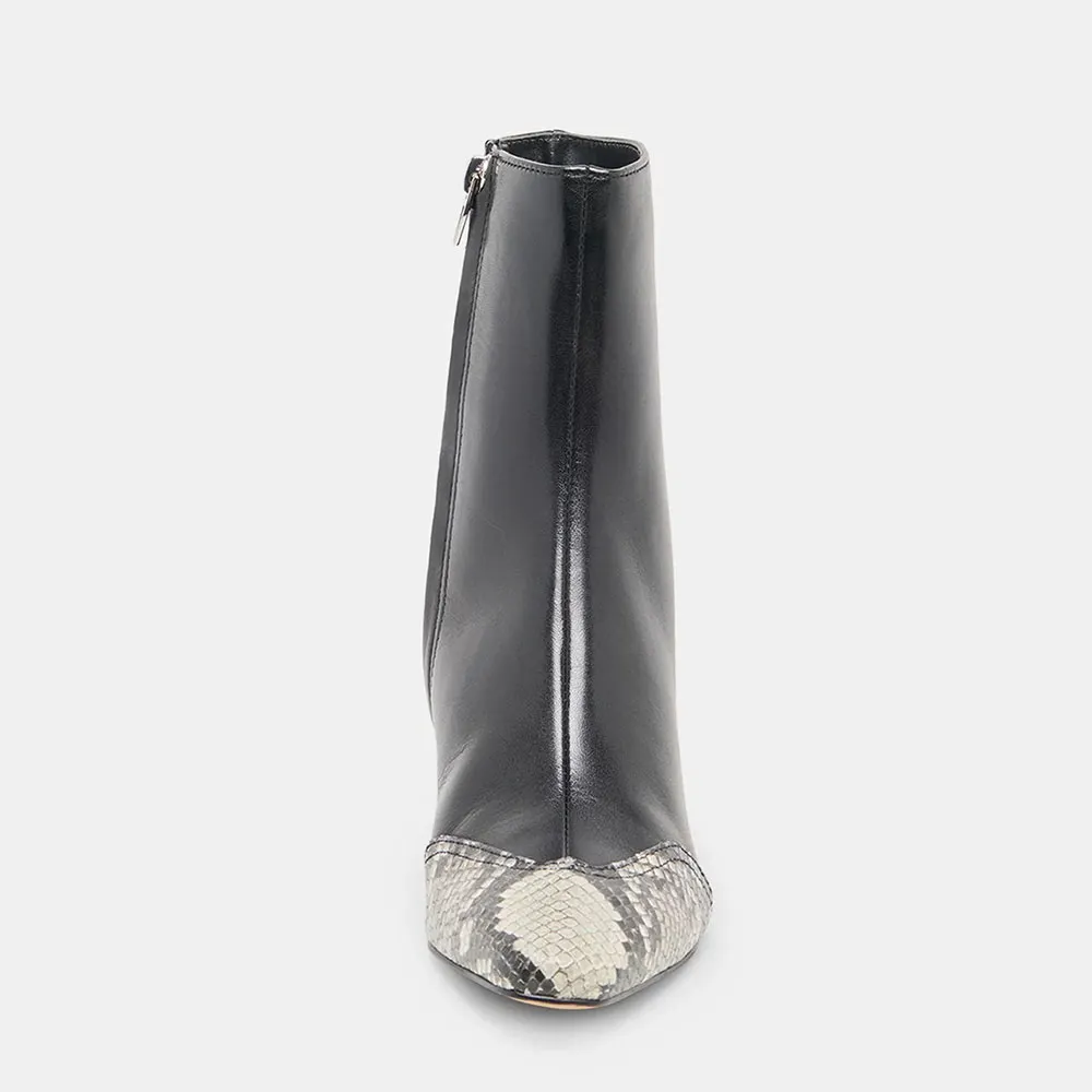 Black Snakeskin Pattern Closed Toe Chunky Heel Ankle Boots with Zipper