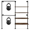 [US Local Warehouse] 14.6x76x82.7Inch Industrial Pipe Clothing Rack with Hanging Rods Heavy Duty Clothes Organizer Large Capacity Display Hanging Garment Rod Wooden Clothes Storage Shelves for Walk In Closet