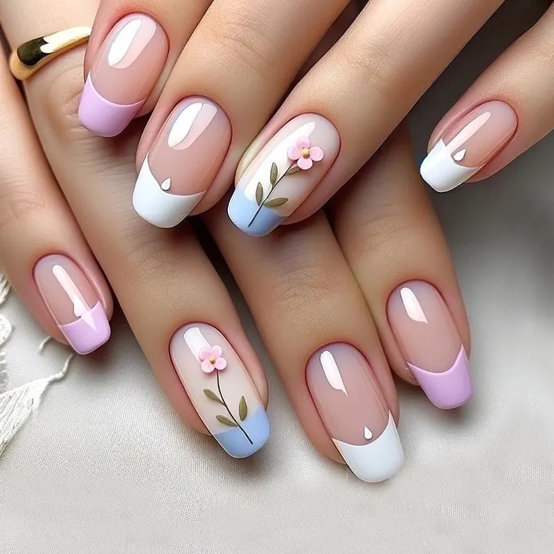 Churchf Churchf Nail Flowers Wear Nail Solid Color Removable Beauty Nail Piece Print Simple Nail Patch 24 Pieces
