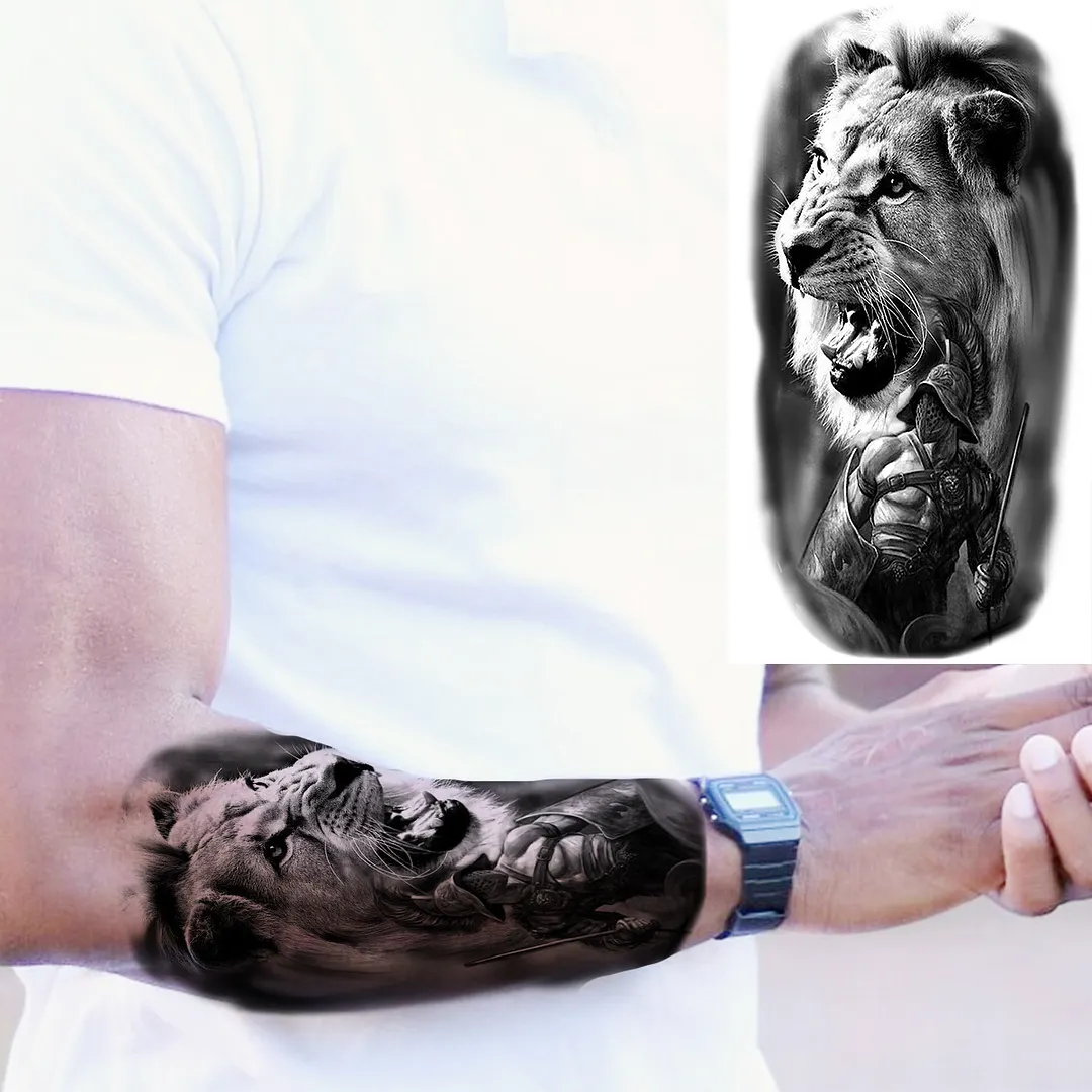 Sdrawing Skull Halloween Skeleton Temporary Tattoo For Men Adults Realistic Lion Tiger Wolf Scary Fake Tattoo Sticker Forearm Tatoo