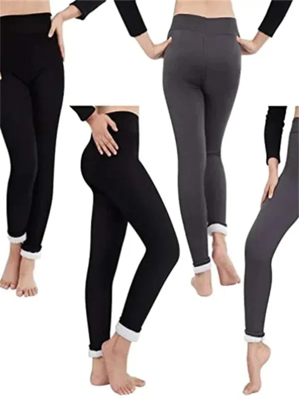 Soft Clouds Leggings Casual Warm Winter Solid Pants-Pink