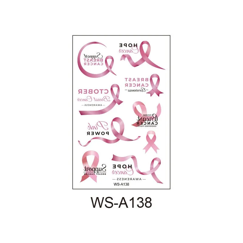 Pink Ribbon Tattoo Sticker Waterproof Sweat Promotional Event Disposable Tattoo Sticker Caring Day Tattoo Sticker