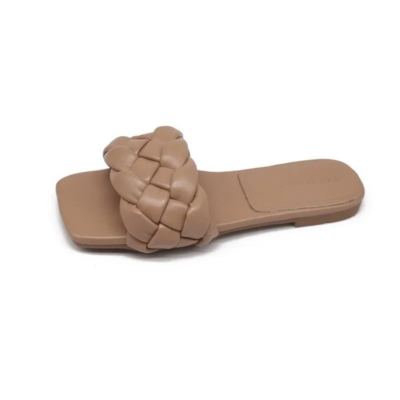 2021 Slippers Women summer Ladies Retro Narrow Band Sandals Open Toe Shoes Ladies Outdoor Flat Slides Beach Square Toe Slippers