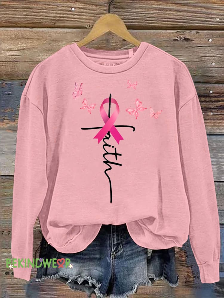 Breast Cancer Faith Printed Casual Sweatshirt Pink / S