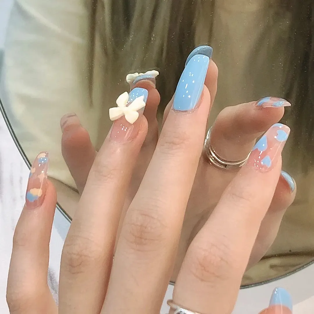 24pcs Butterfly Nail Patch Glue Type Removable Long Paragraph Fashion Manicure Wearable False Nails Patch With Glue Fake Nails-Nail Inspo