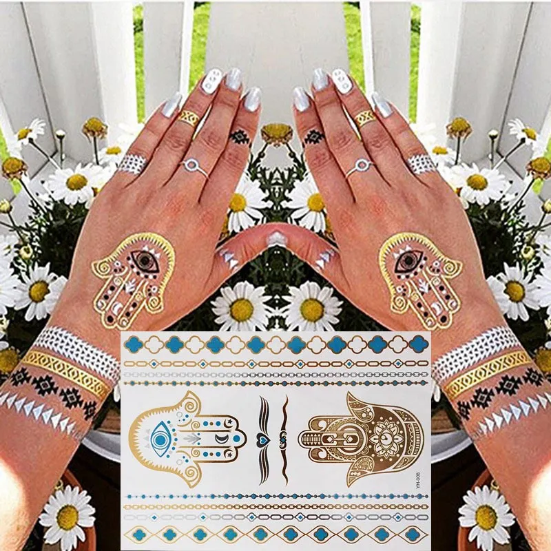 1pcs Tattoo Sticker Gold Foil Long-Lasting Temporary Temporary Tattoos for Girls