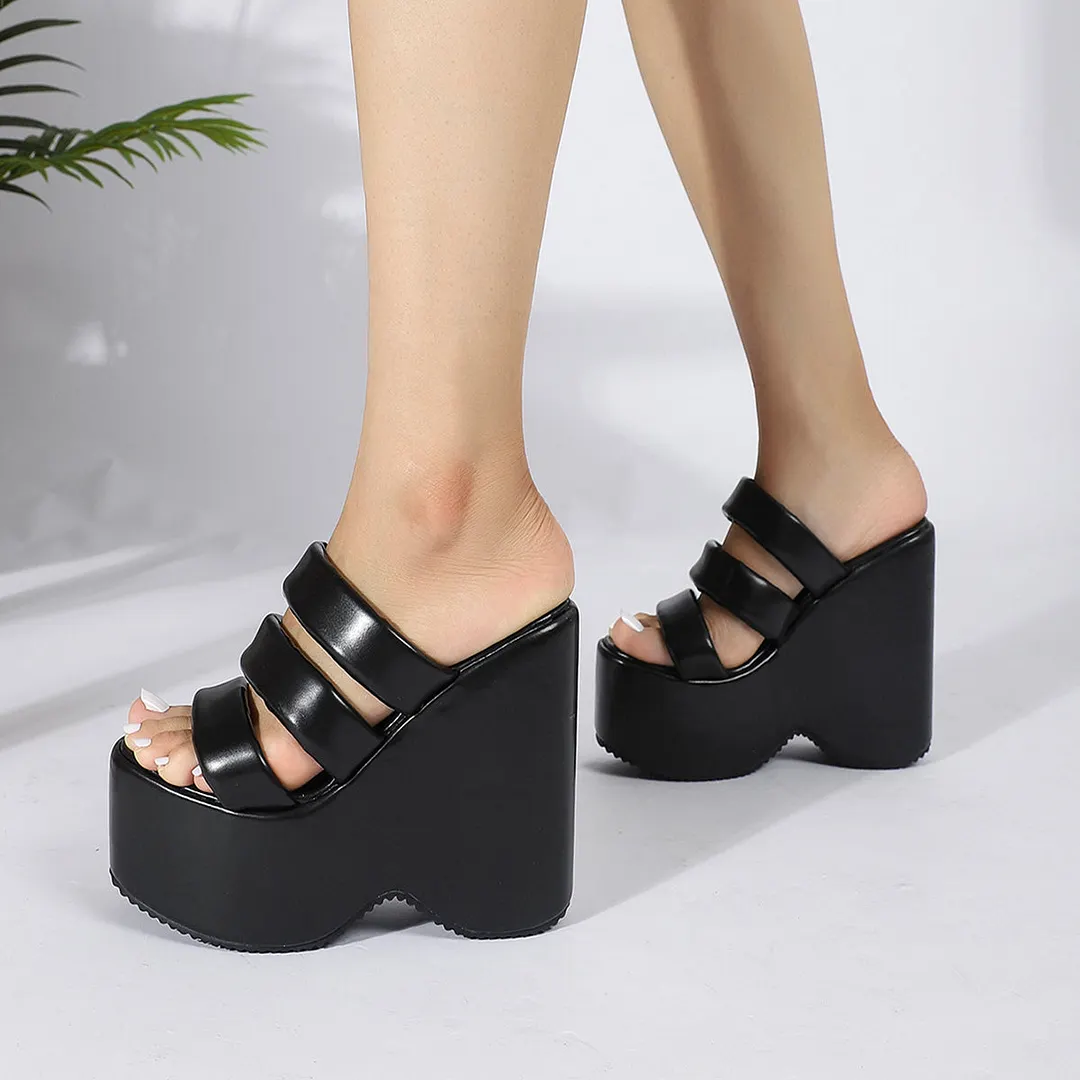 Women Slippers High Heels Open Toe Fashion Slip On Sandals Wedge Platform Black High Heel Sandals