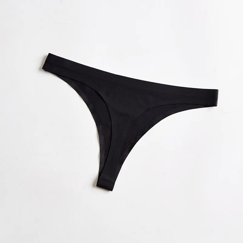 1 Pcs Woman Underwear Seamless Ice Silk Sexy Sports Panties Female T-back Solid Soft G-string Thong For Woman 2021 New BANNIROU