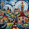 Colorful Houses - 14CT Stamped Cross Stitch - 40*40cm