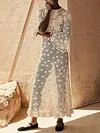 See-Through Crochet Long Sleeves Midi Dress