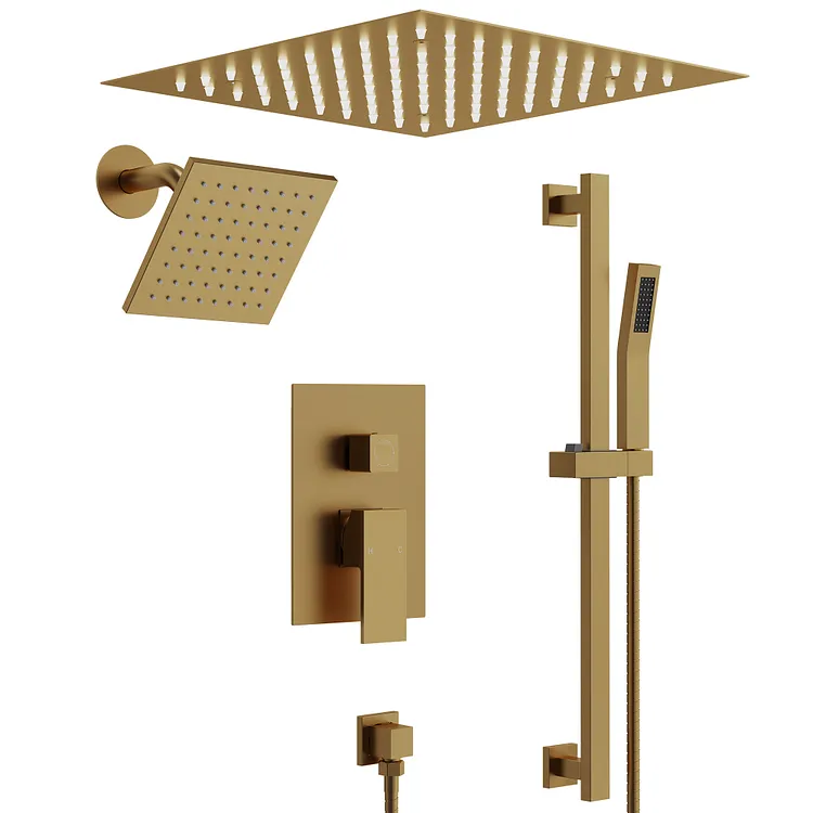 EVERSTEIN 3-Spray Rain LED Shower System in Brushed Gold SFS-1012-GD12