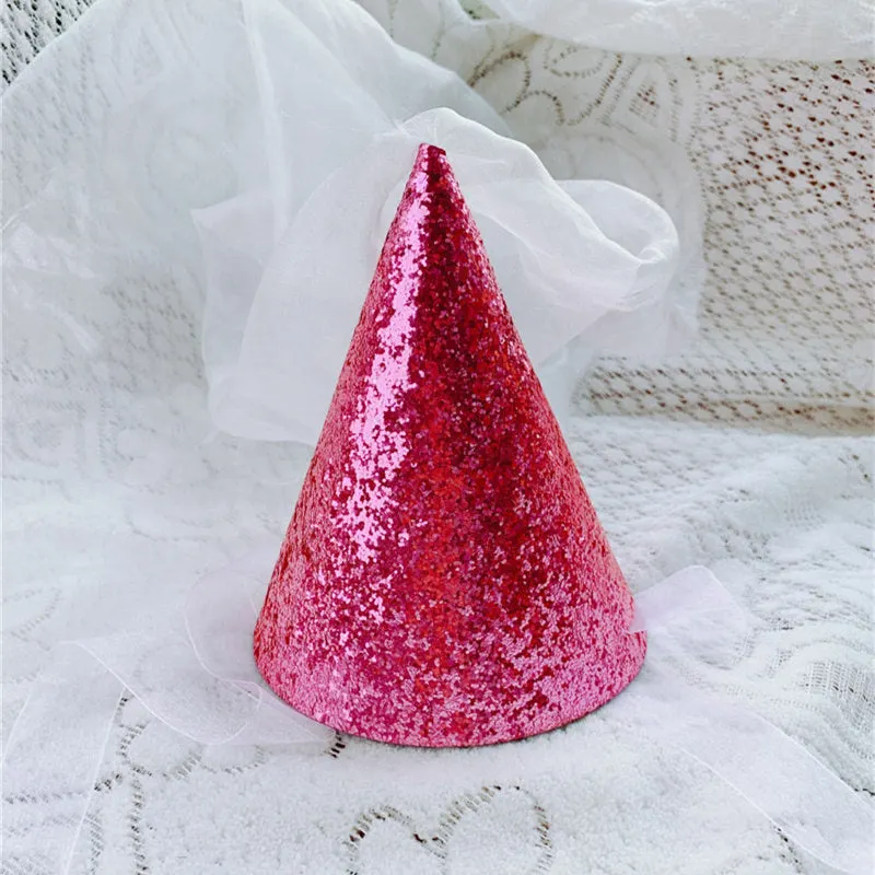 INS Shiny Glitter Felt Birthday Hat Baby Shower Banquet Party Hats For Boys Girls Children's Day Decoration Headband Photo Props