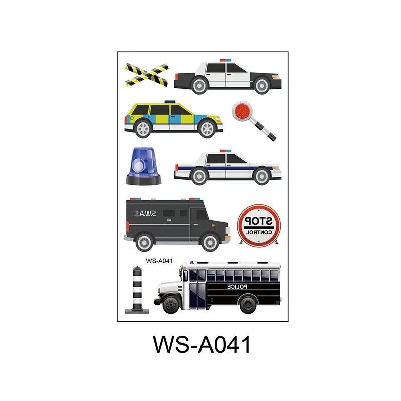 10 Kinds Cartoon Cars Tattoos Disposable Children Aircraft Vehicle Cognitive Stickers Waterproof Temporary Face Arm Makeup