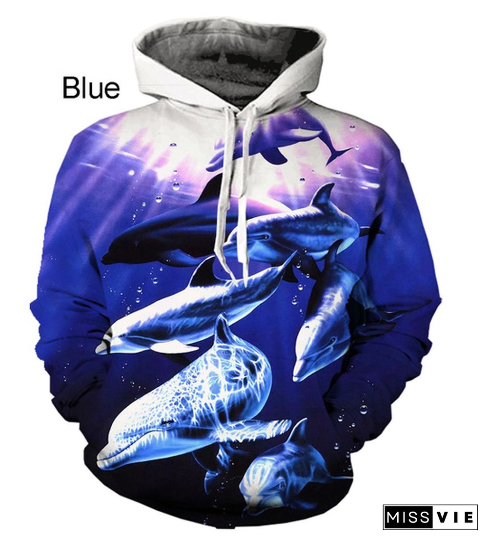 New Dolphin Animal Print Cute Western Style Hoodie For Men And Women
