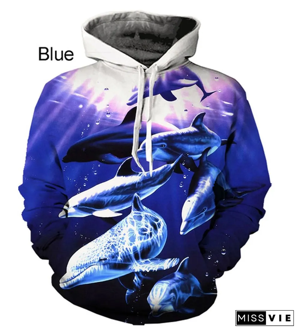 New Dolphin Animal Print Cute Western Style Hoodie For Men And Women