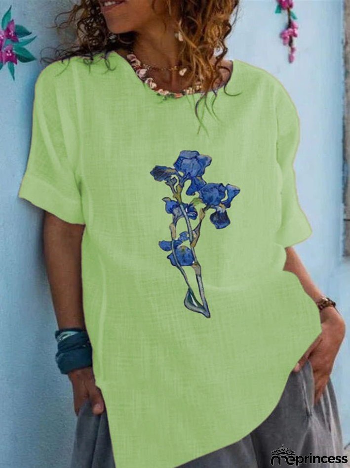 Women's T-Shirts Round Neck Floral Print Short Sleeve T-Shirt