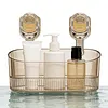 No-Drill Bathroom Suction Storage Box Reusable Multi Functional Suction Cup Shelf Detachable Transparent Storage Hanging Basket for Shampoo Conditioner Soap