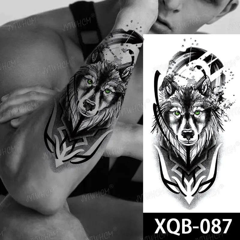 Sdrawing Hot Water Transfer Fake Tattoo Waterproof Temporary Tattoo Sticker For Men Women Wolf Arm Neck Tattoo Flash Tattoo Sleeve