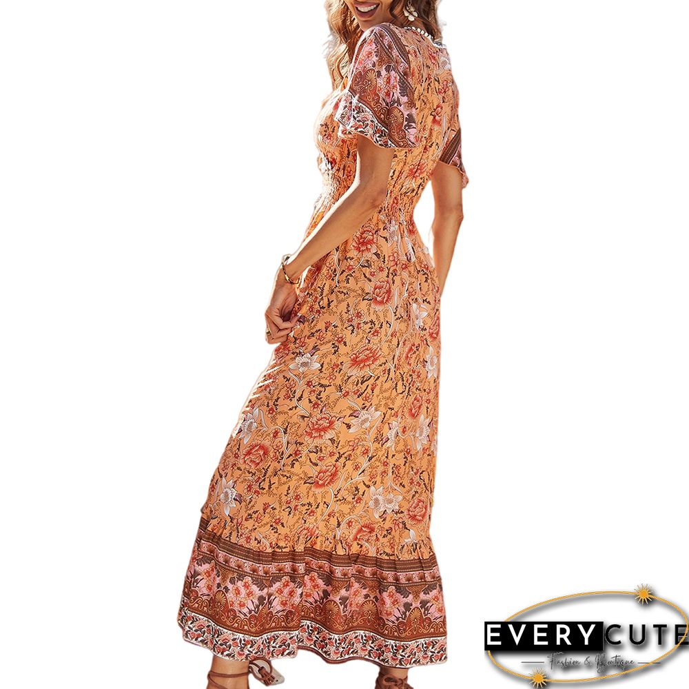 Orange Holiday Casual Bohemia Long Dress