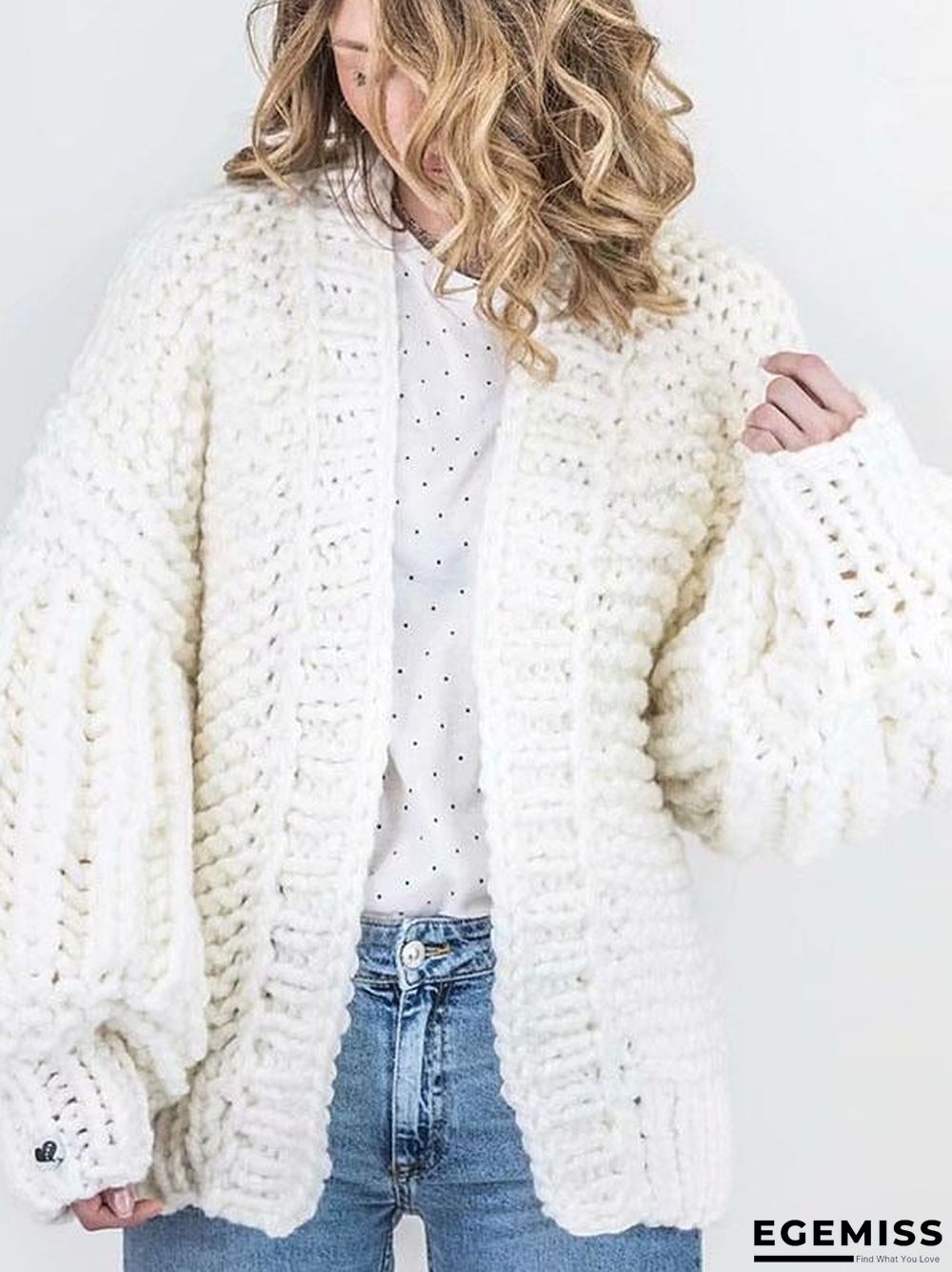Fashion Knitting Solid Color Long Puff Sleeves Sweater | EGEMISS