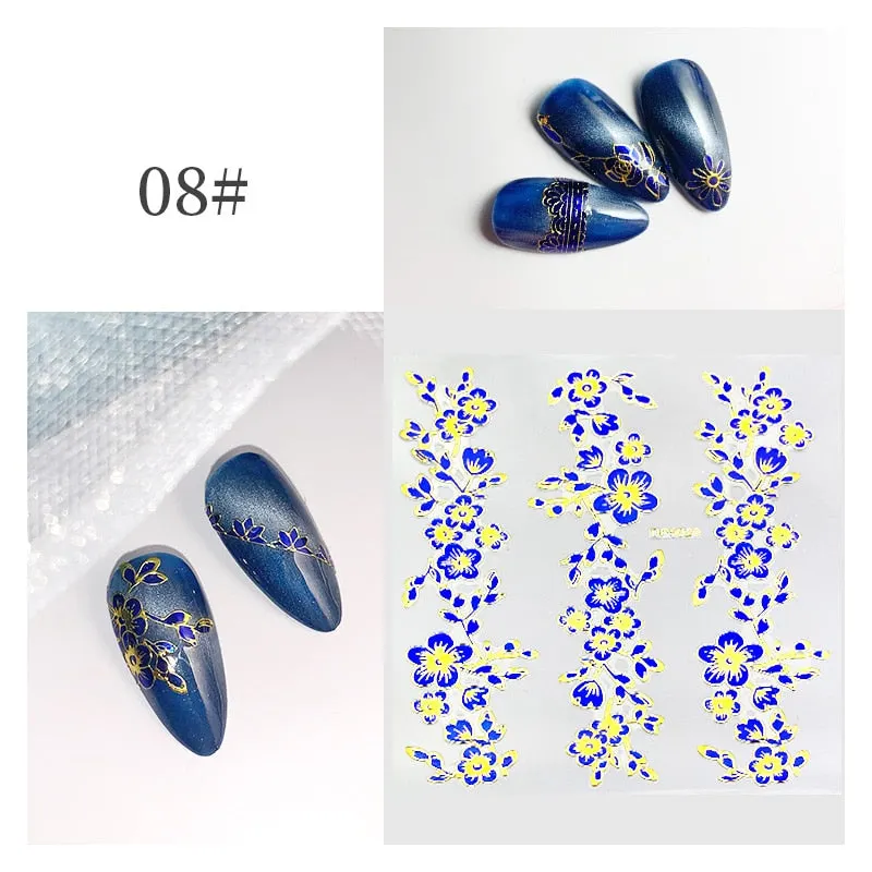 3D Flower Lace Nail Stickers iridescent Bronzing Floral Leaf Transfer Stickers For Nails Manicuring Accessories