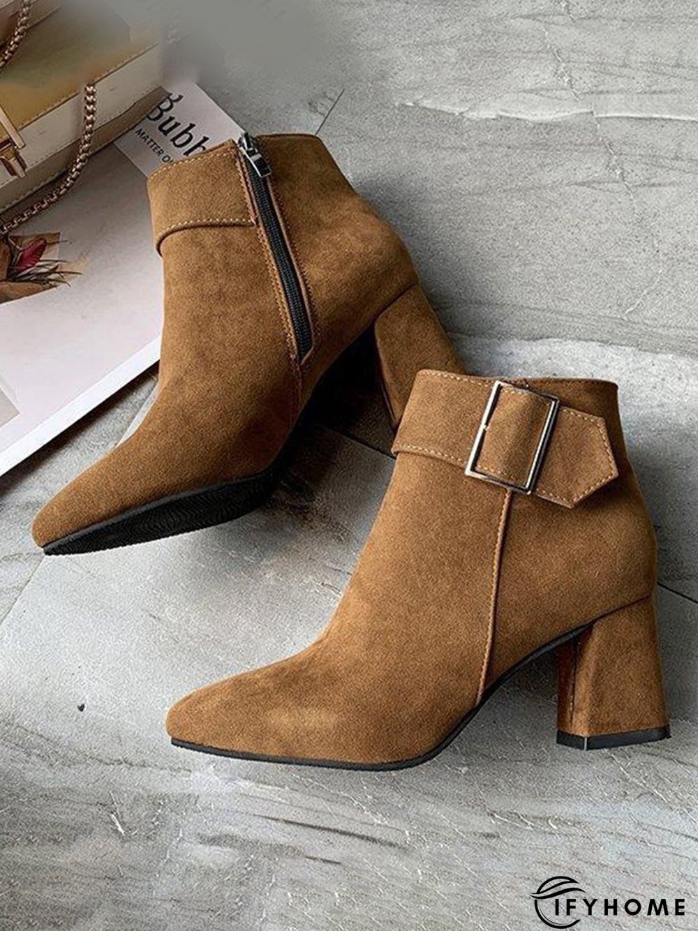 Belt Buckle Chunky Heel Pointed Toe Booties | IFYHOME