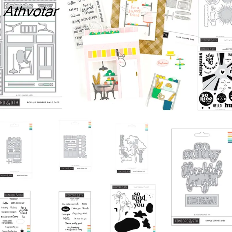 Athvotar New Pop-Up Shoppe Metal Cutting Dies and Clear Stamps Scrapbook Diary Secoration Embossing Template Diy Greeting Card
