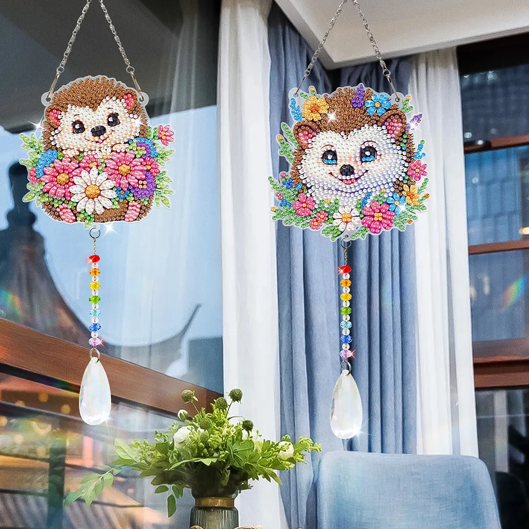 2Pcs Hedgehog DIY Double-Sided Diamond Painting Hanging Kits Diamond Painting Suncatcher Craft Kit for Home Garden Wall Decor Gift